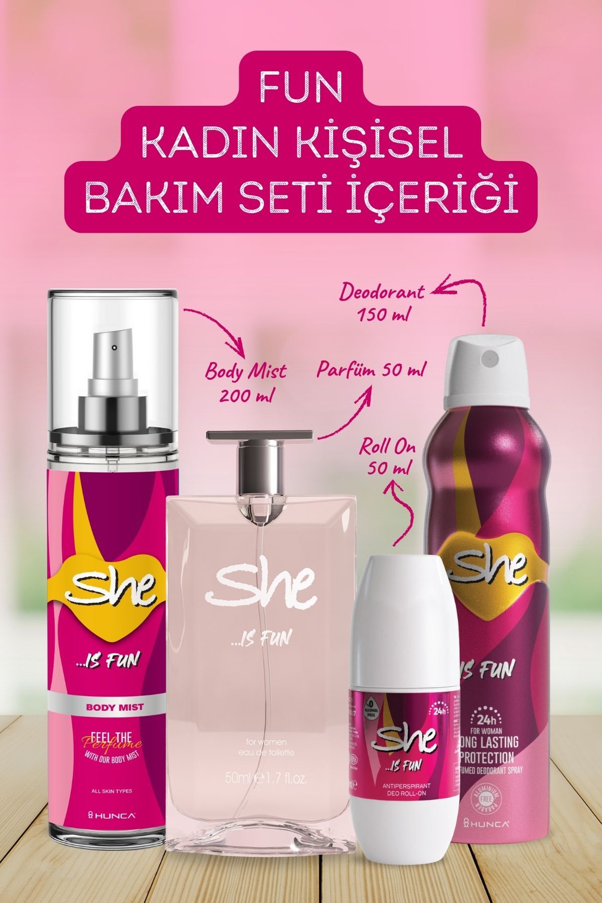 Fun Kadın Kişisel Bakım Seti ( Parfüm + Body Mist + Deodorant + Roll On ) — FunKBS — تصویر 2 از 6