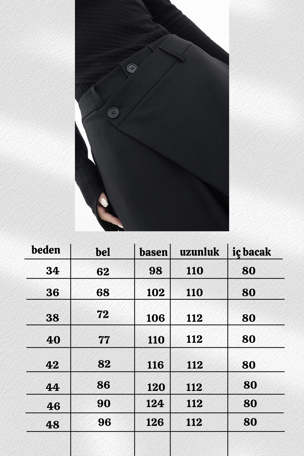 bshood  X Nurbeli Siyah Kadın Düğme Kapama Asimetrik Tasarımlı Palazzo Pantolon - Görsel 5