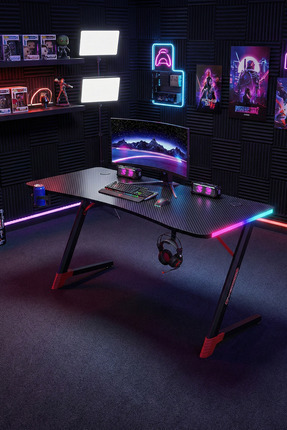 Karr Gaming Spark 25mm RGB Aydınlatmalı Oyuncu Masası | Siyah Karbon Fiber Ka...