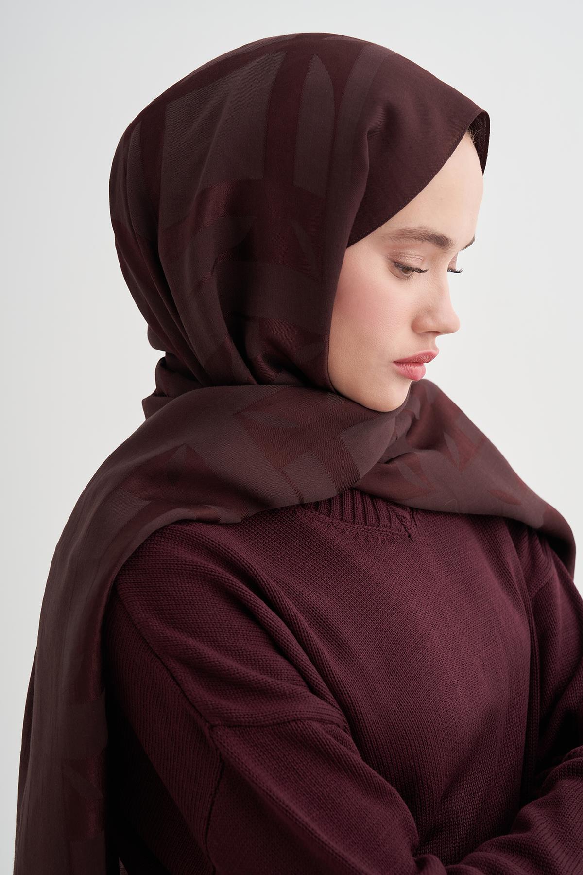 carell  Geometrik Desen Liora Pamuk Şal Mürdüm - Görsel 4