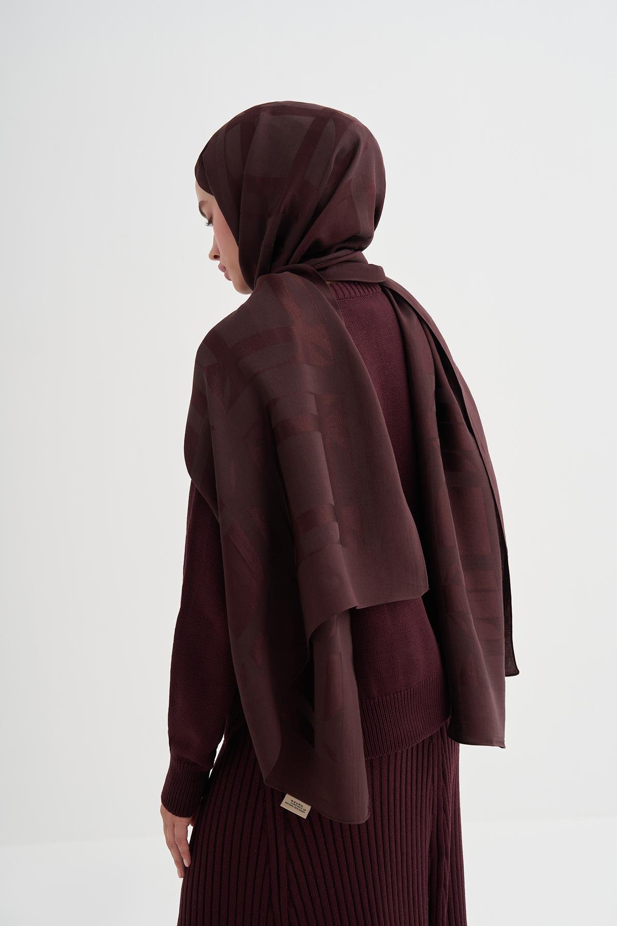 carell  Geometrik Desen Liora Pamuk Şal Mürdüm - Görsel 2