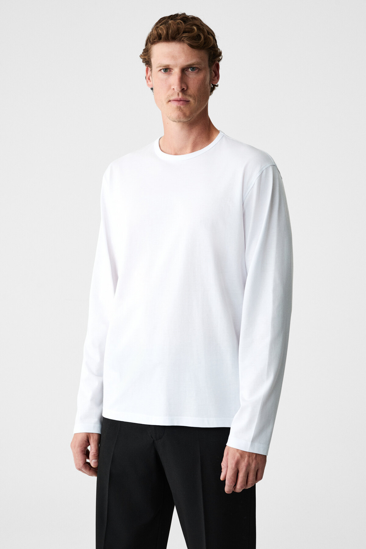 GRIMELANGE  GRAVS Erkek %100 Pamuklu Yumuşak Kumaşlı Yuvarlak Yakalı Uzun Kollu Ekru T-Shirt - Görsel 2