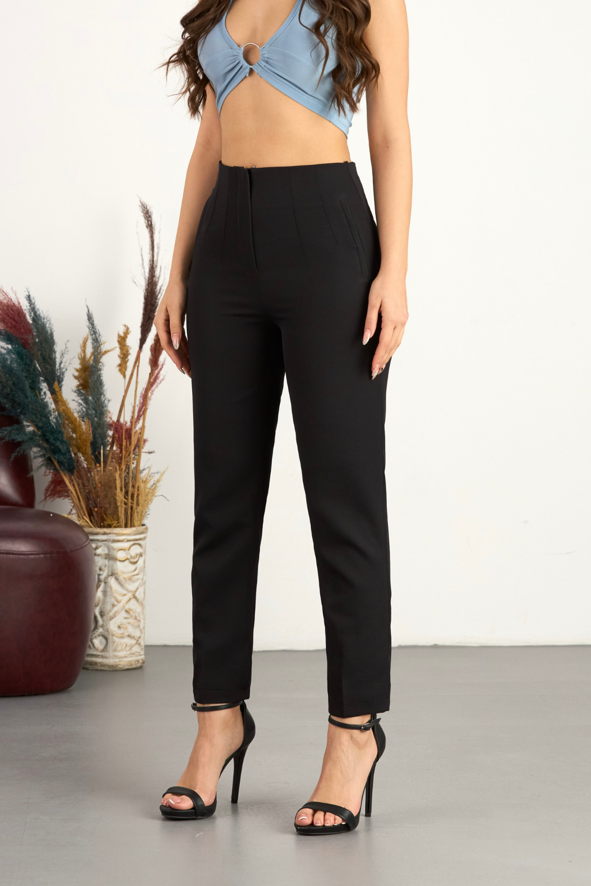 BİKELİFE Damenhose aus Stoff mit hoher Taille und schmalem Bein