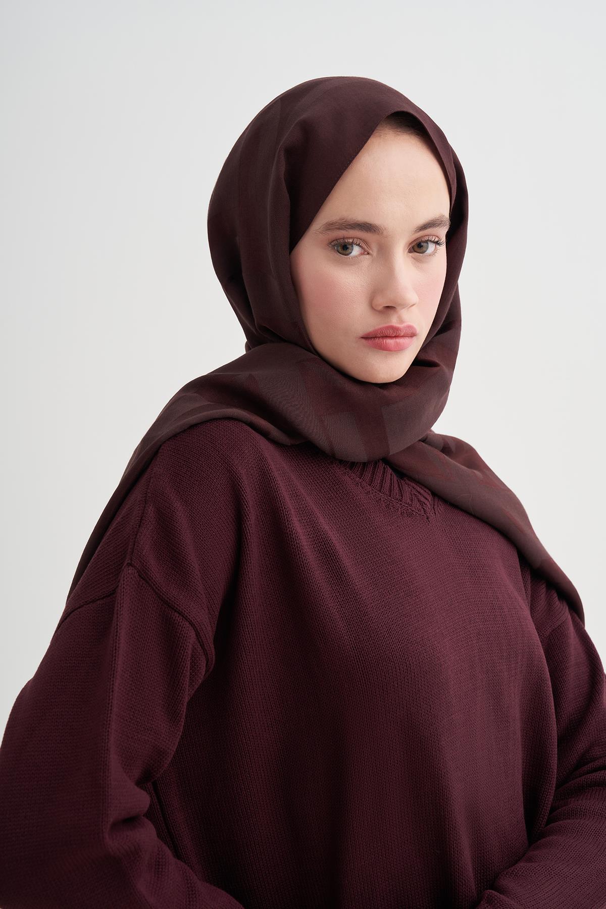 carell  Geometrik Desen Liora Pamuk Şal Mürdüm - Görsel 3