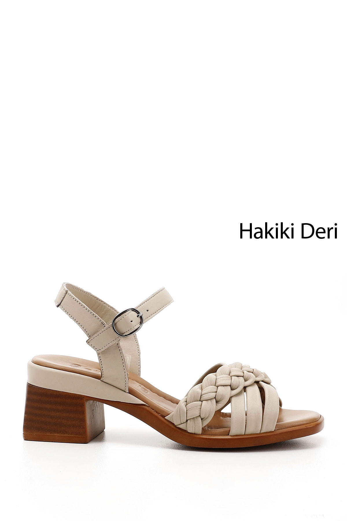 Women's Beige Antique Wrist Band Knitted Genuine Leather Sandals