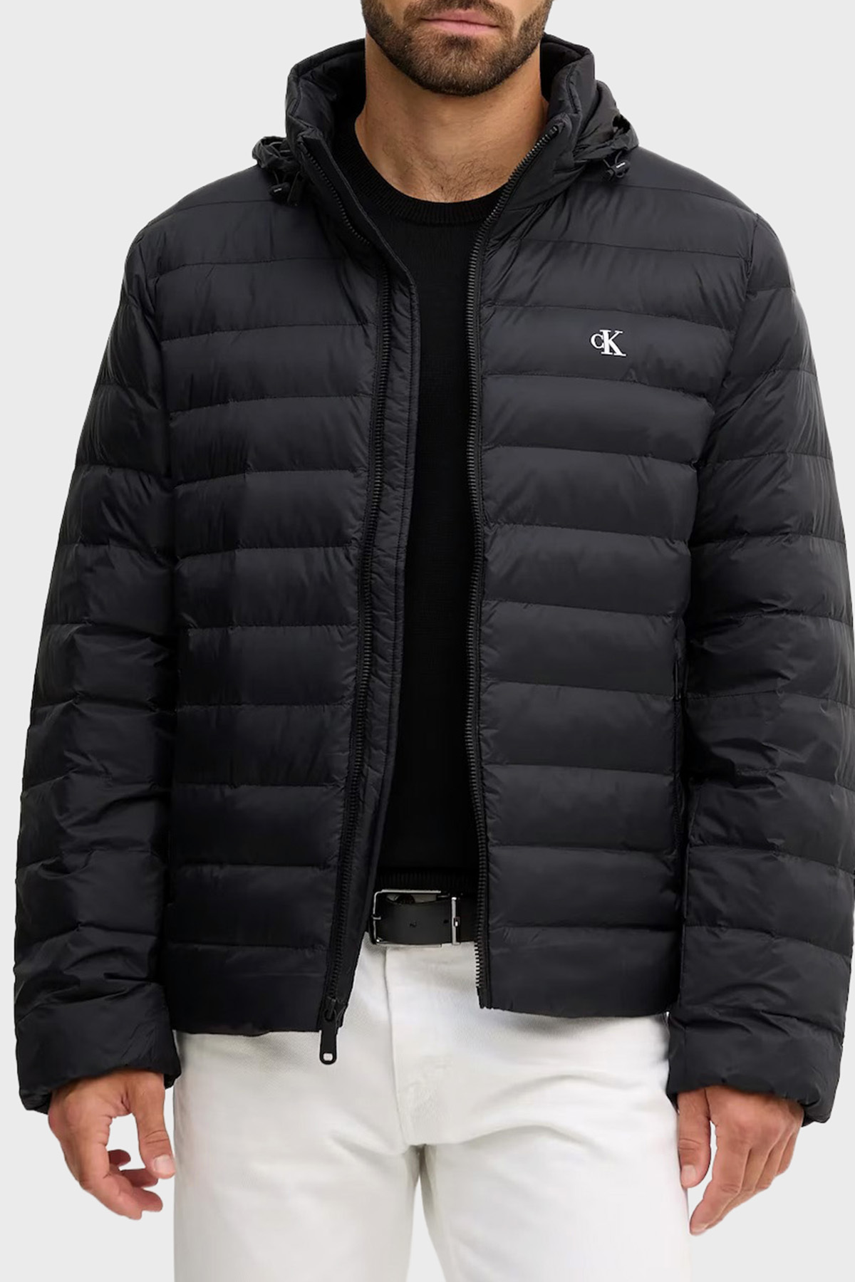 Calvin Klein  Erkek Marka Logolu Regular Fit Kalıplı Ayarlanabilir Kapüşonlu Siyah Ceket LV04RC511G U