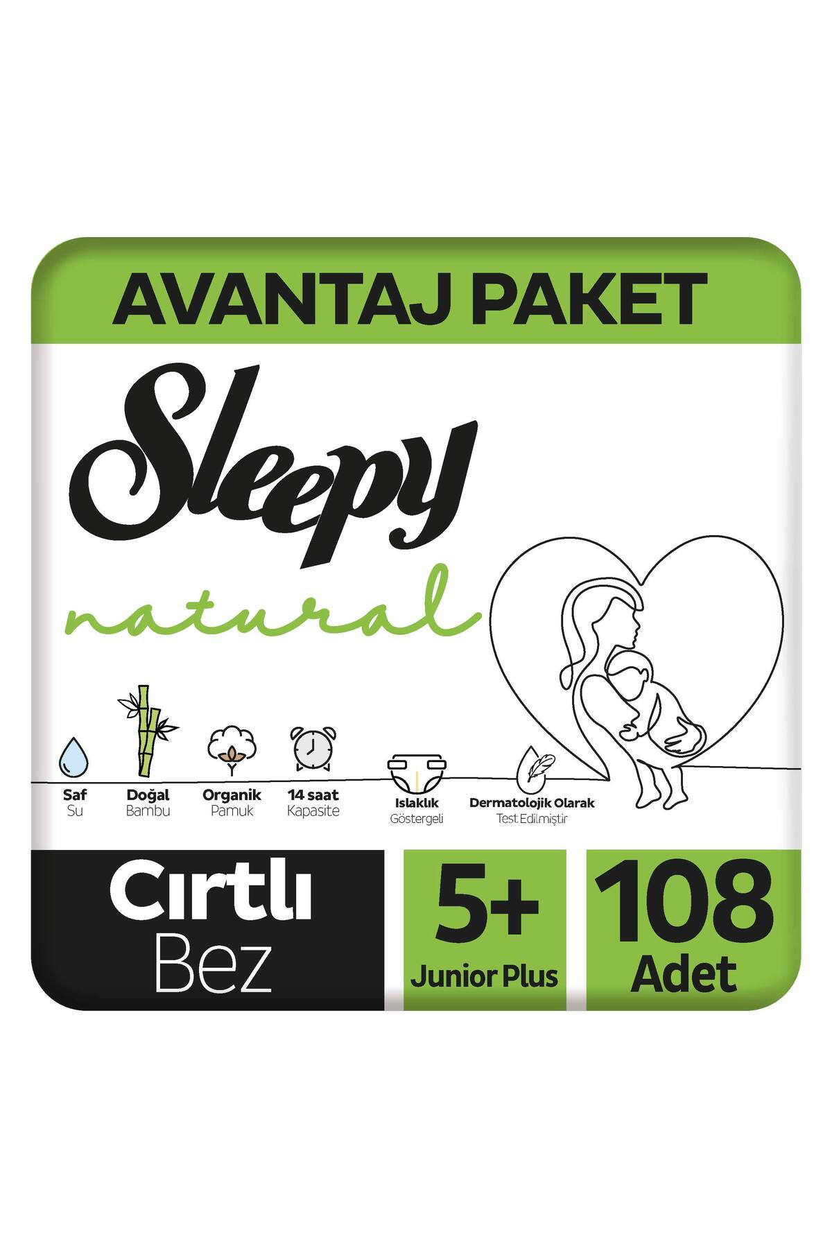 Natural Avantajlı Paket Bebek Bezi 5+ Numara Junior Plus 108 Adet