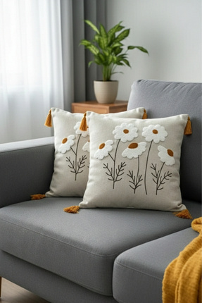 e-Bizz Store Punch Nakışlı 2 Adet Kırlent Kılıfı