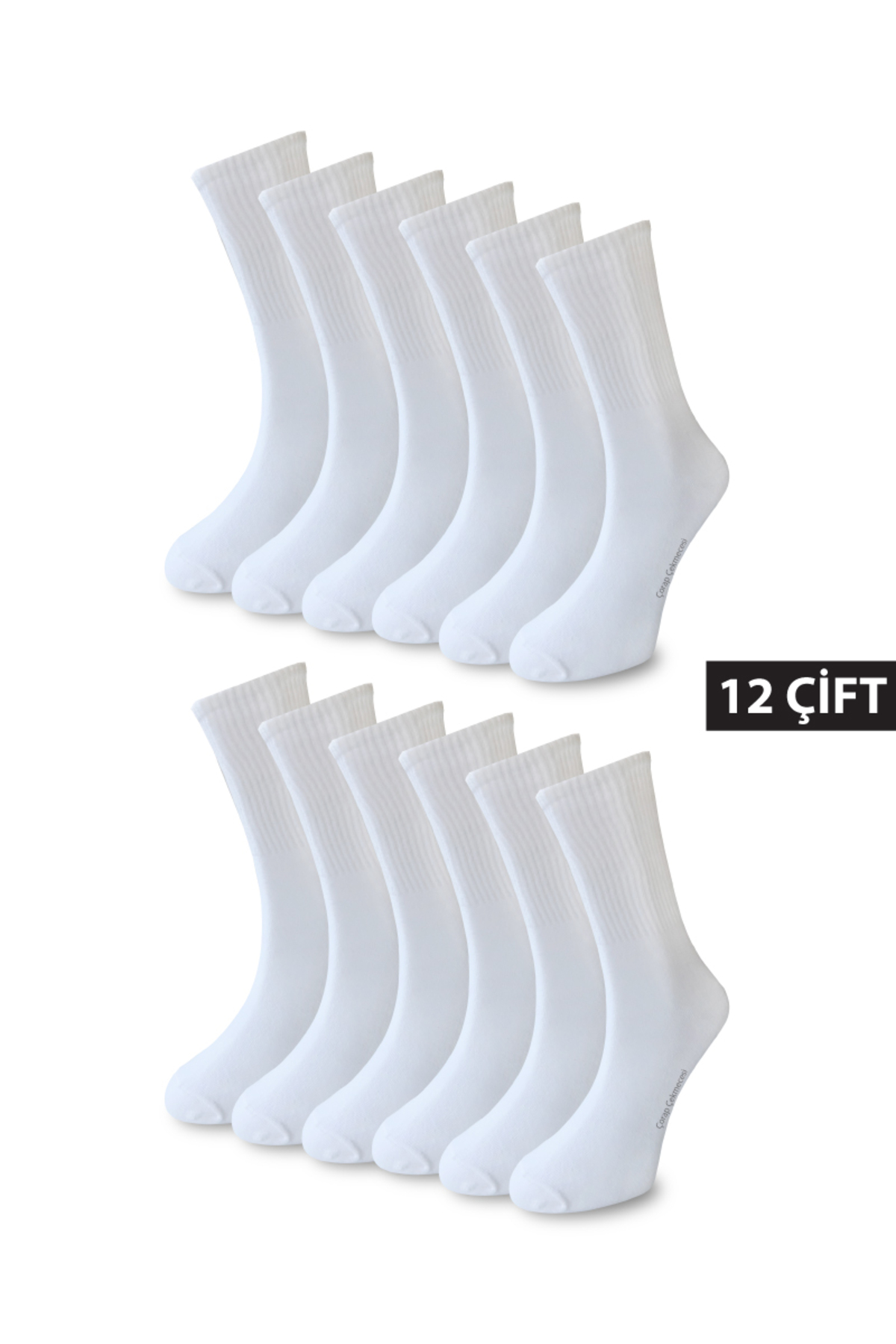 Çorap Çekmecesi  Pamuklu Düz Beyaz Tenis Çorap 12'li