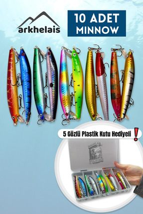 Arkhelais Gerçekçi Görünümlü Yapay Balık Yemi - 10'LU PAKET – Minnow Rapala -...