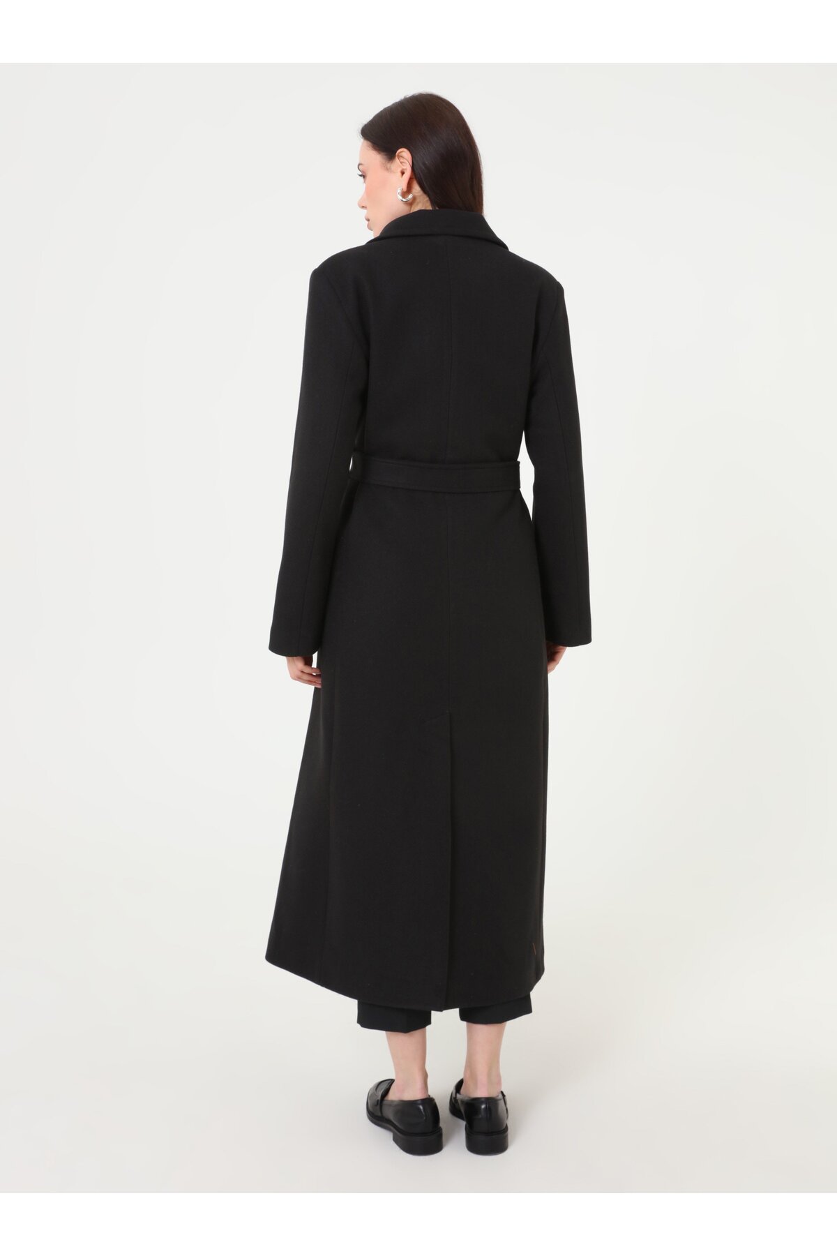 Refka  Kemer Detaylı Uzun Klasik Kaban - Siyah - - Görsel 7