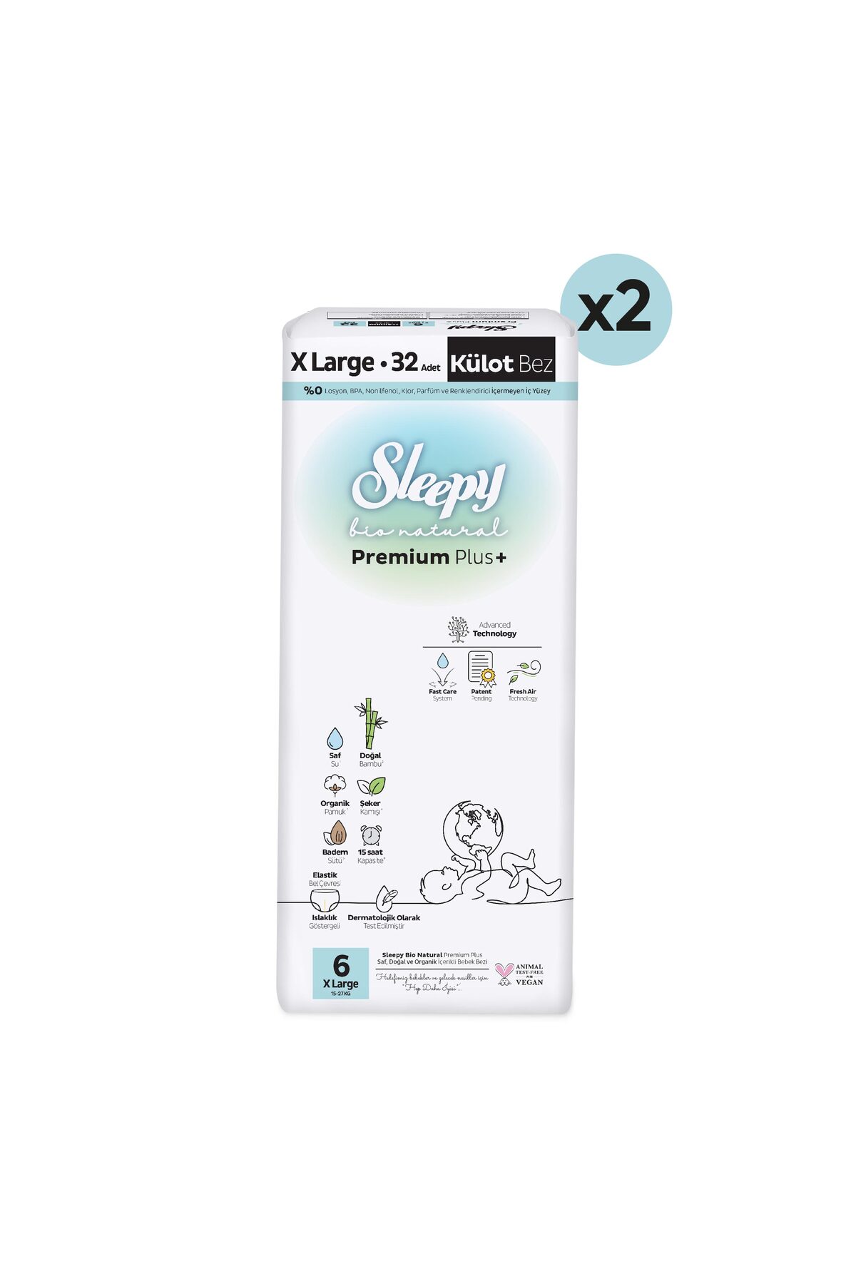 Sleepy Bio Natural Premium Plus Süper Paket Külot Bez 6 Numara Xlarge 64 Adet fotoğrafı 2 (önizleme)