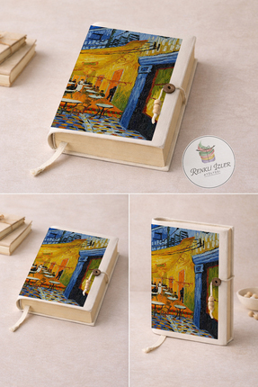 RenkliİzlerAtölyesi Kitap Kılıfı ve Metal Kitap Ayracı Seti (Van Gogh Cafe Te...