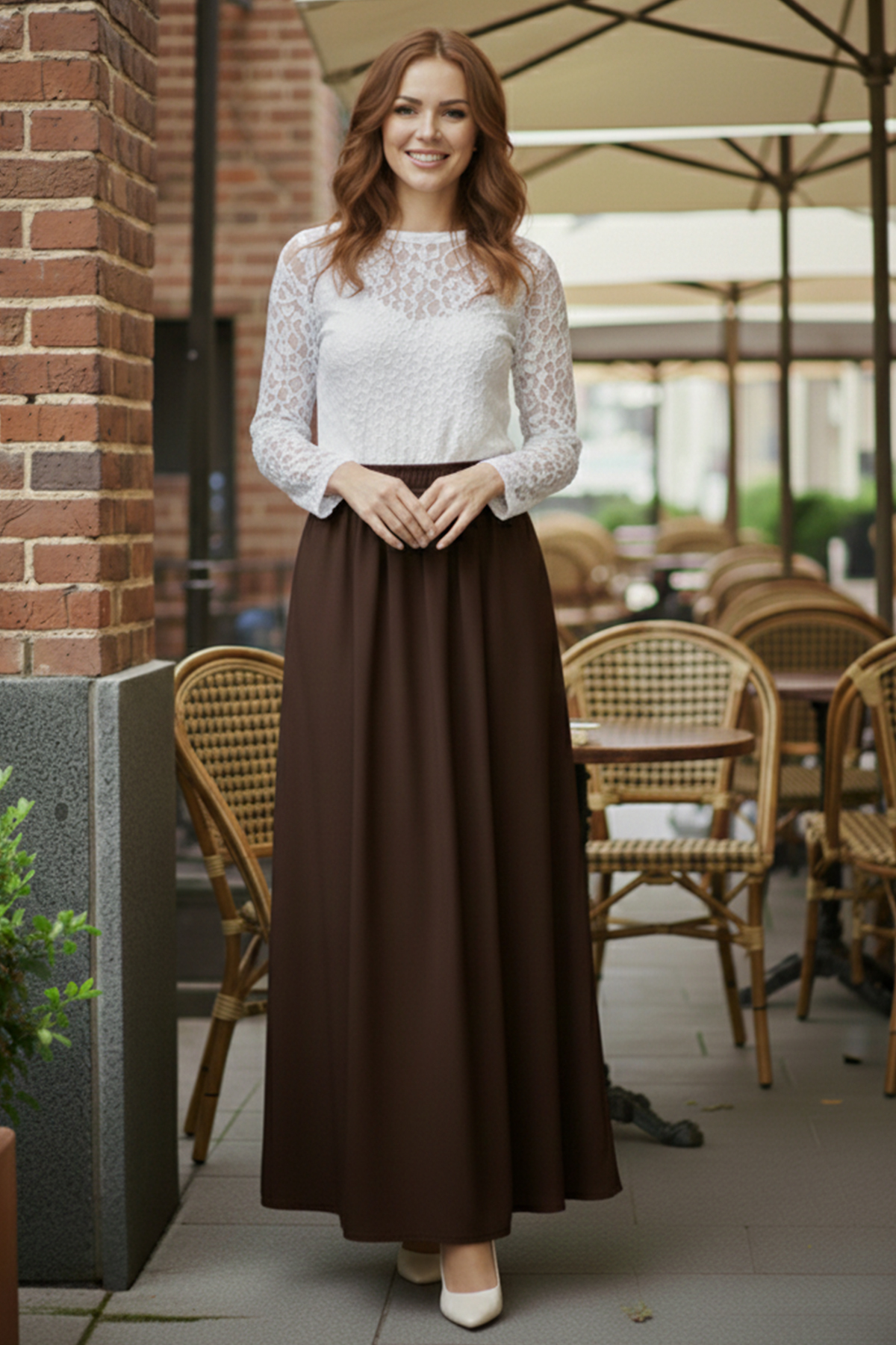 benguen  Beli Lastikli Double Etek M213 Kahverengi - Görsel 3