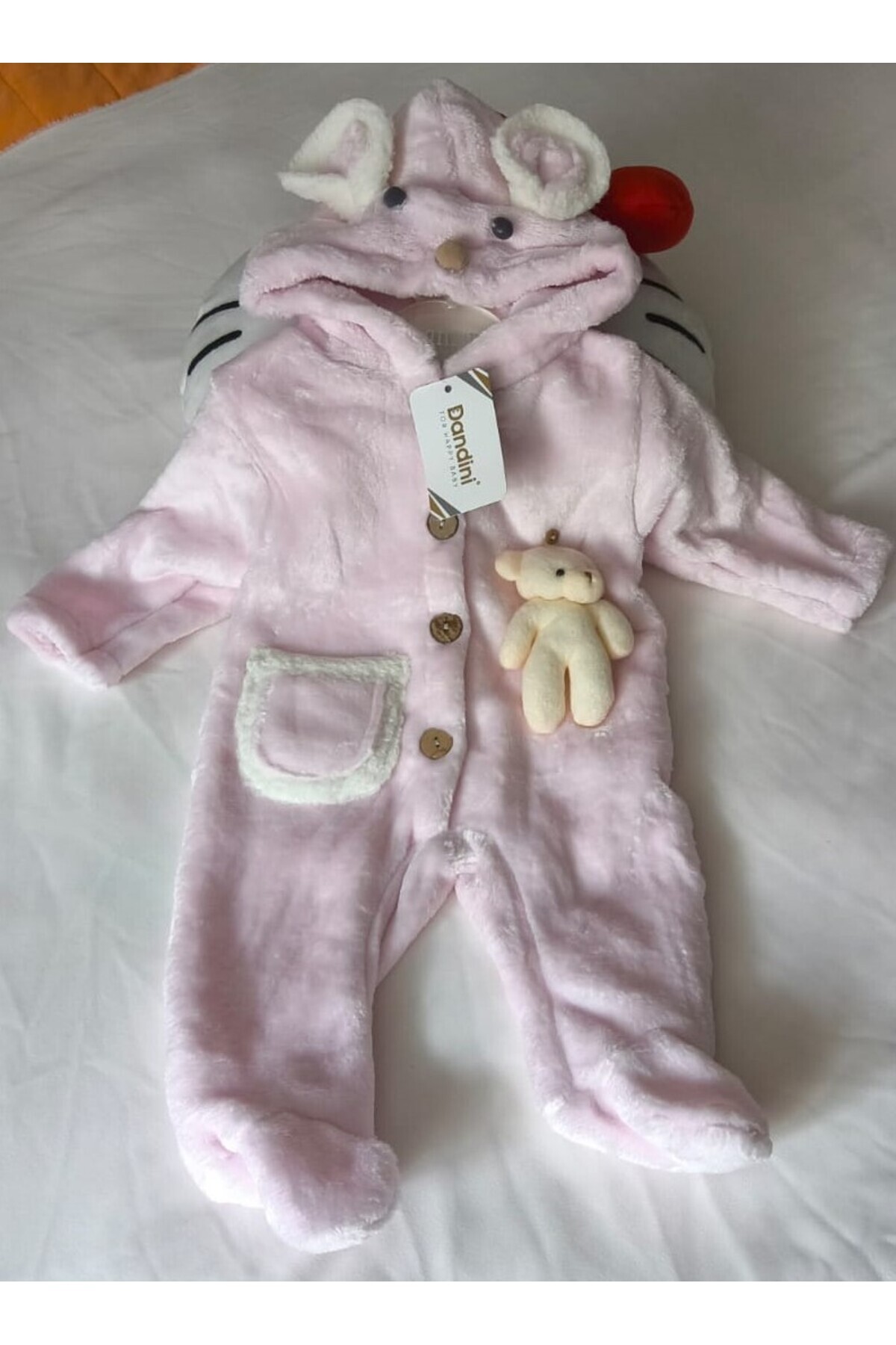 Dandini ayıcık figürlü Kapişonlu Polar Bebe Tulumu fotoğrafı 4 (önizleme)