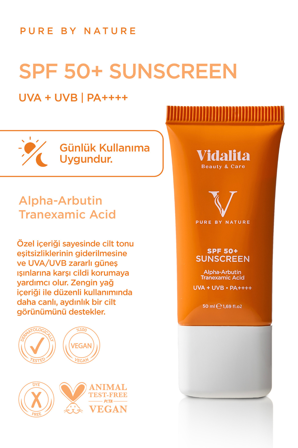 Leke Karşıtı Güneş Kremi SPF 50+ - Alpha Arbutin & Tranexamic Acid Aydınlatıcı Yüksek Güneş Koruyucu 50 ml — SPF50-50 — تصویر 3 از 6