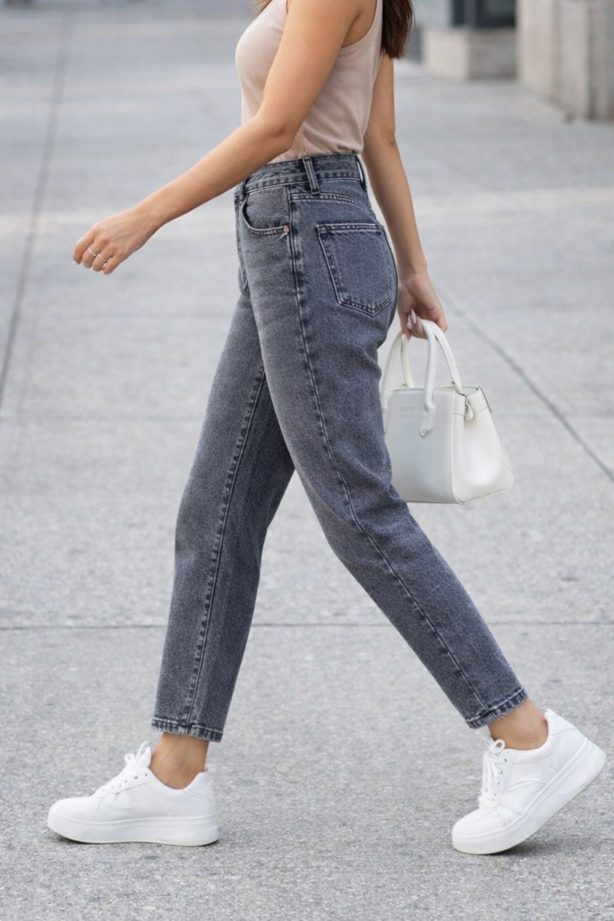 CEDY DENIM  Mom Fit Jean Yüksek Bel Boyfriend Kesim Likralı Esnek Açık Gri Kadın Kot Pantolon C599 - Görsel 7