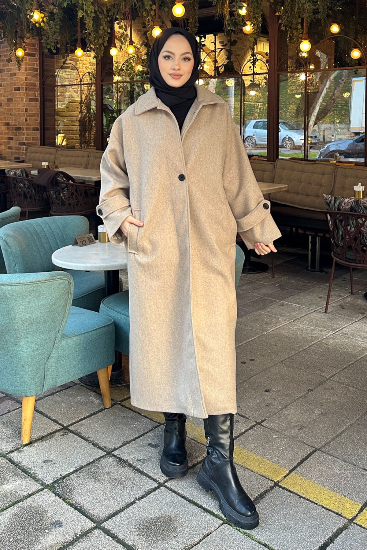 Ovn.  Lonavé Uzun Kaşe Kaban - Bej - Görsel 4