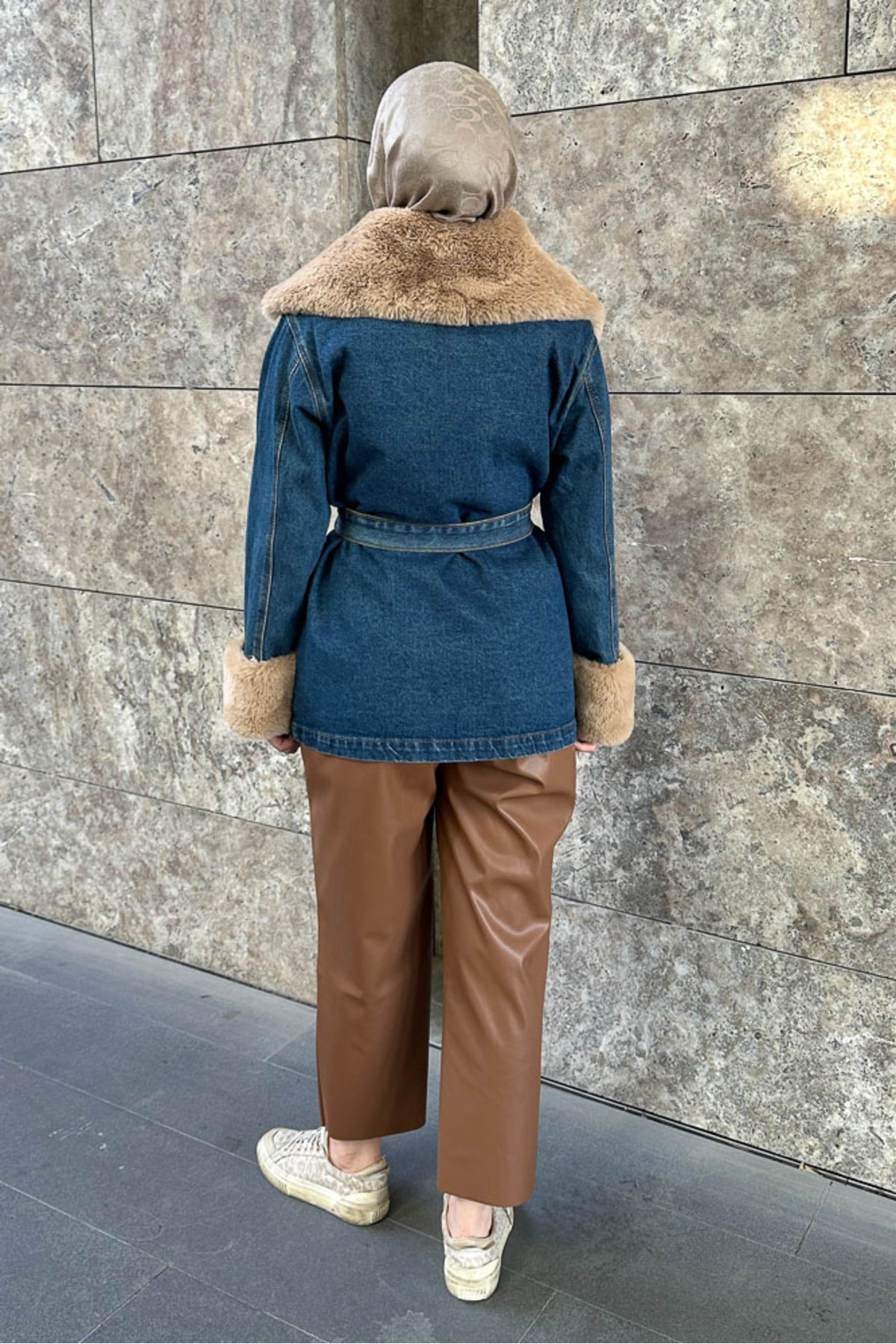 Ovn.  Kürklü Denim Ceket - Koyu Mavi - Görsel 9