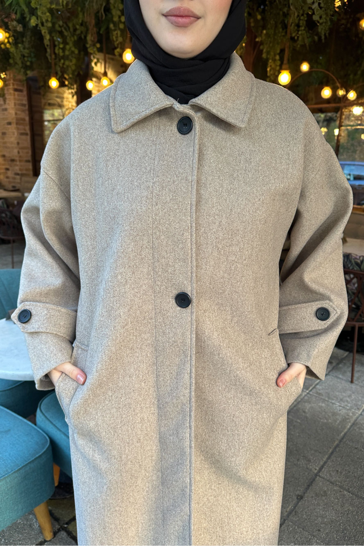 Ovn.  Lonavé Uzun Kaşe Kaban - Bej - Görsel 6