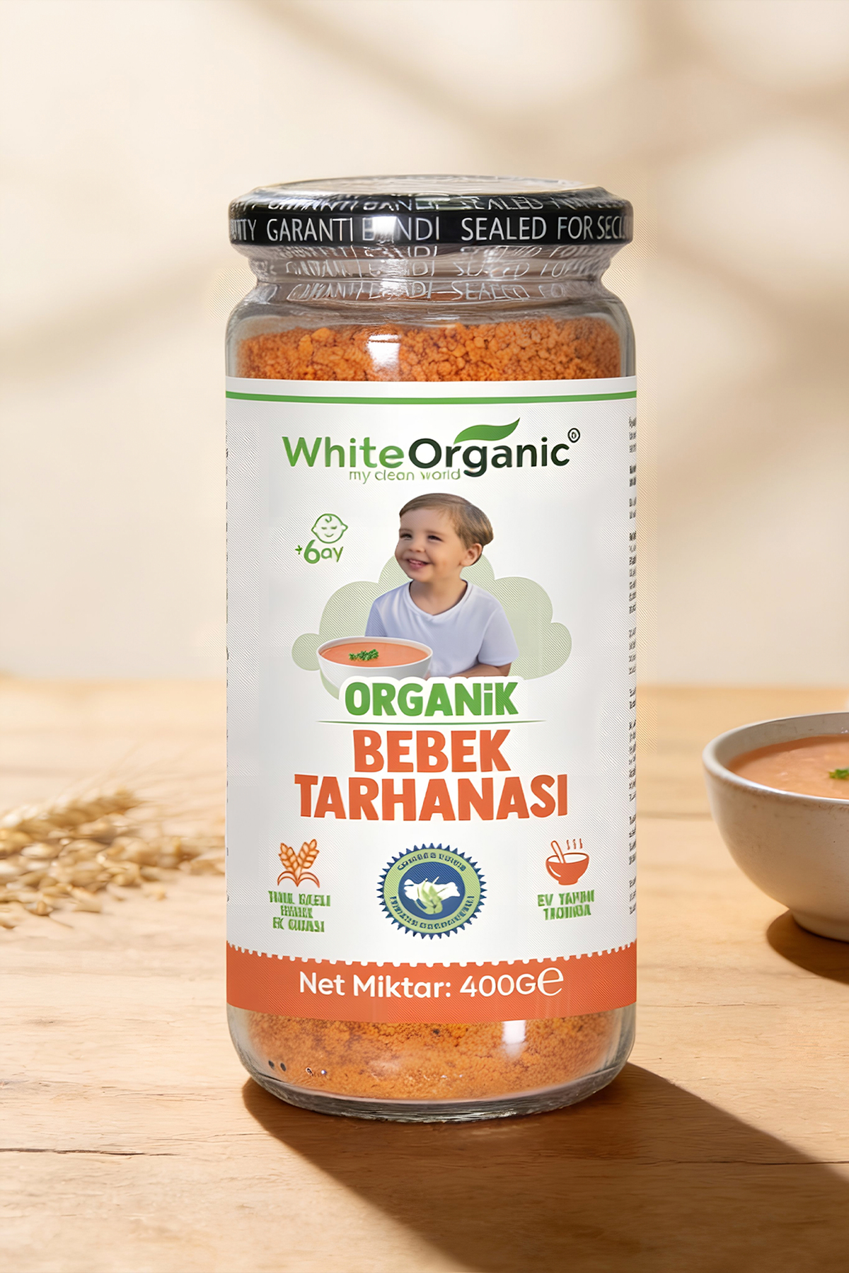 White Organic Bebek Tarhanası+Bebek İrmiği Ek Gıda Seti +6 Ay Organik Sertifikalı fotoğrafı 2 (önizleme)