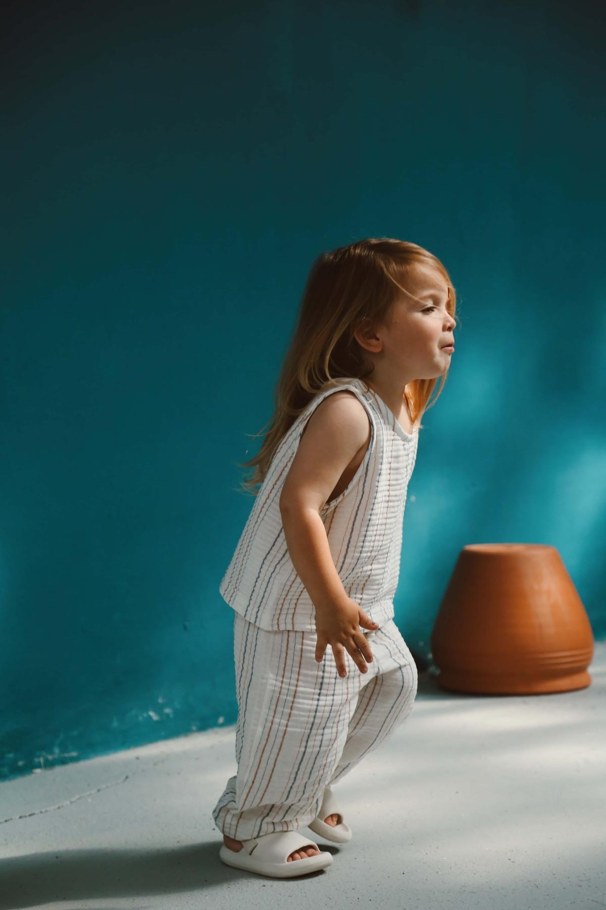 OhlalaKoala Kahverengi-İndigo Çizgili Atlet ve Pantolon Takım fotoğrafı 7 (önizleme)