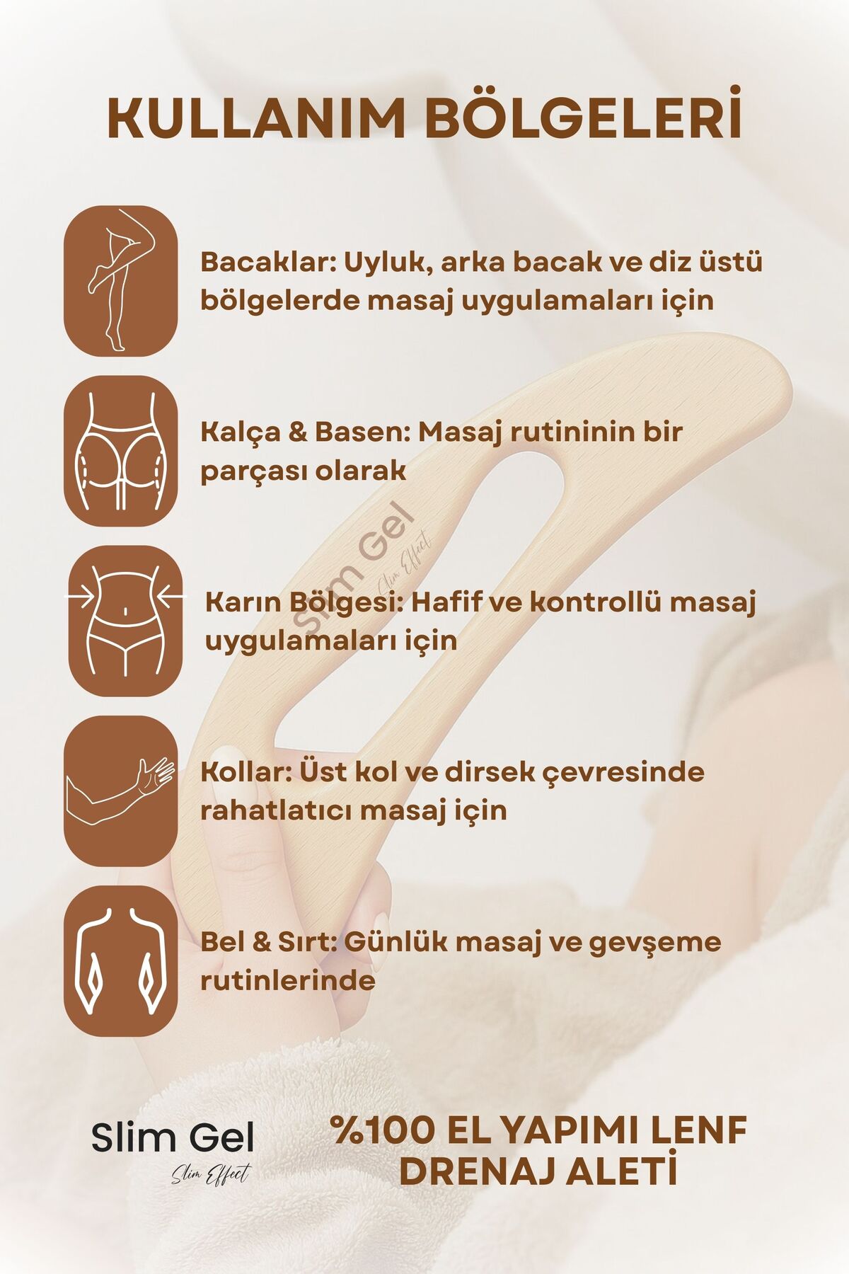 %100 Doğal Ahşap El Yapımı Lenf Masaj Aleti | Selülit Karşıtı Ahşap Masaj Aleti — slimtah — تصویر 5 از 7