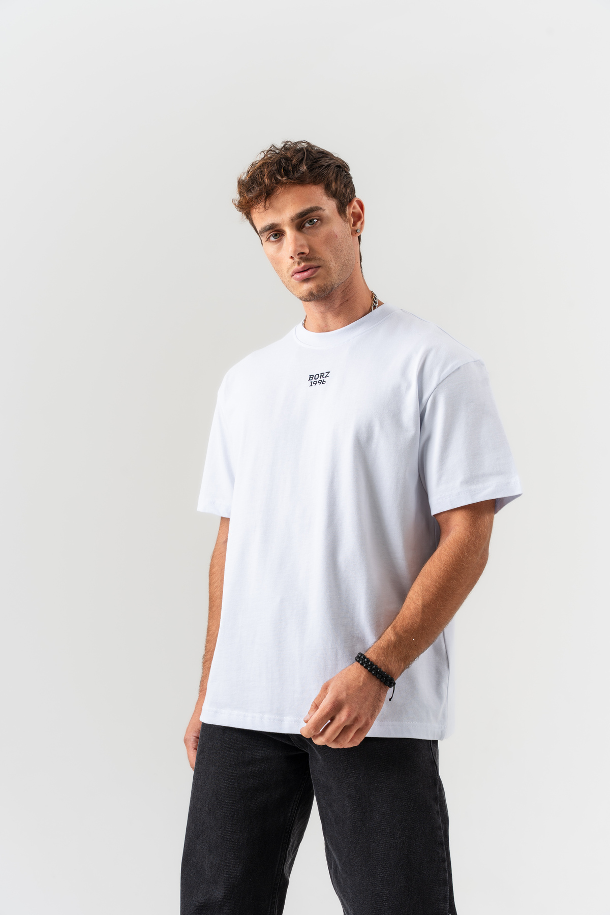 BORZ Unisex Beyaz Borz 1996 Nakış Detaylı Sırt Baskılı Oversize