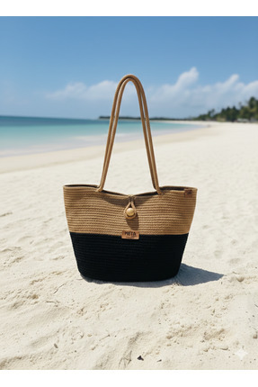 Metasupla Hasır jüt görünümlü plaj çantası, el çantası, kol çantası, günlük ç...