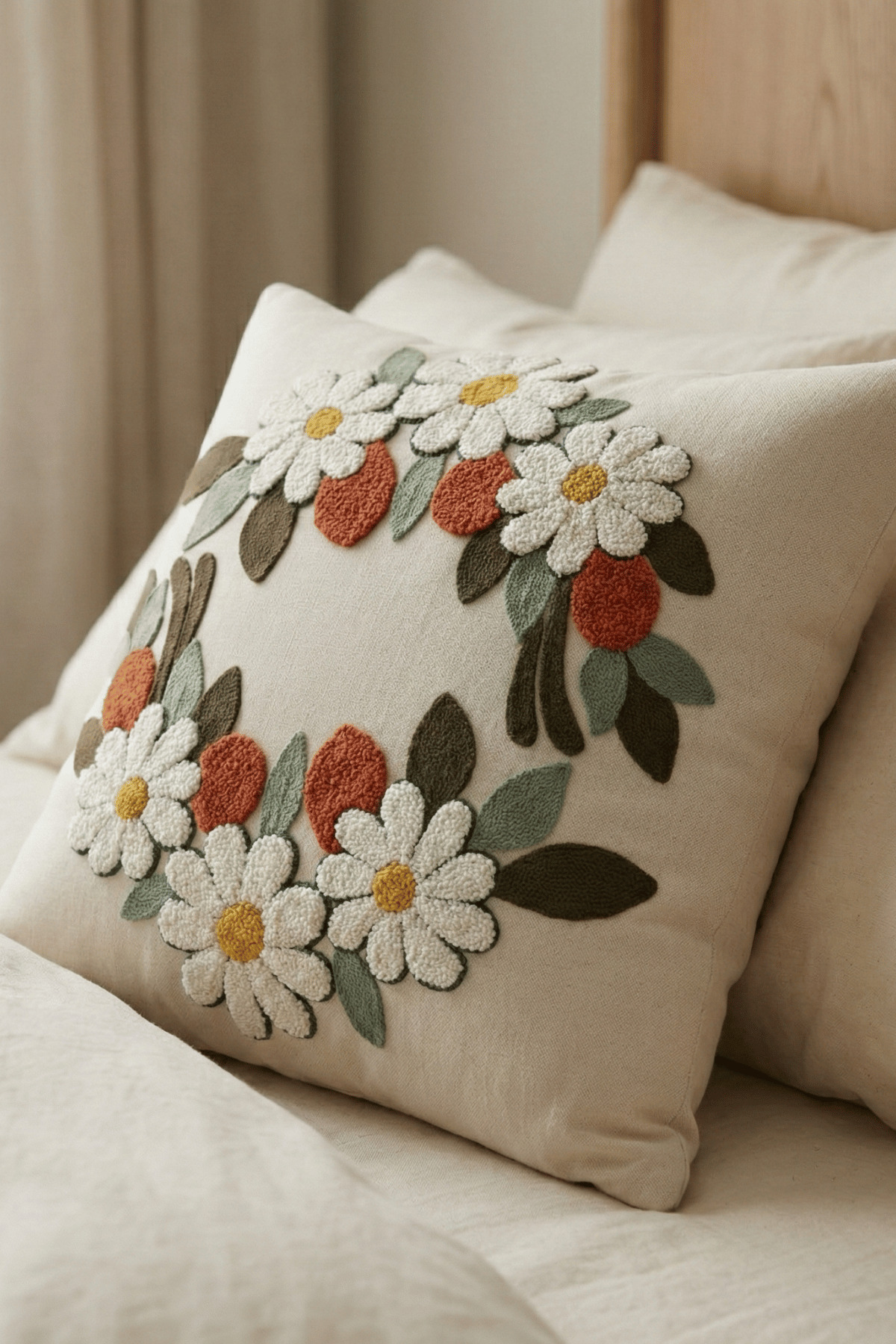 غطاء وسادة من قماش الأوليفين مطرز بتفاصيل زهور من...