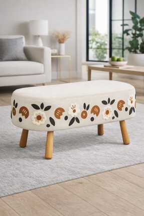 PUFMANYA LUNA PUNCH KREM X-LARGE 90 CM ÖZEL DOĞAL BOHEM AYAKLI ÇOK AMAÇLI PUF...