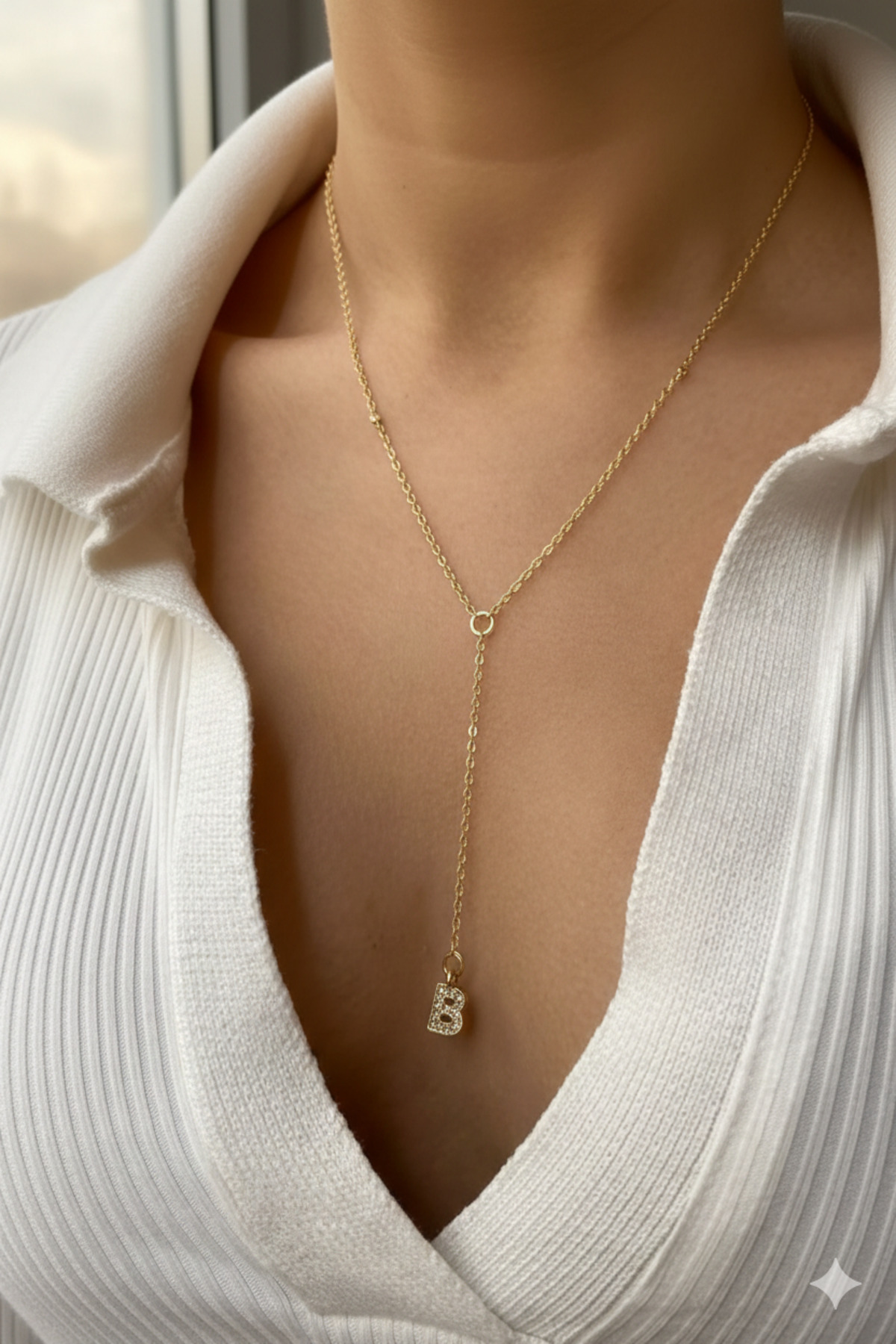 Taşlı Harf Charm Altın Kaplama Y Dekolte Gold Kadın Kolye – Sevgililer Günü Özel - Detay Görseli 5