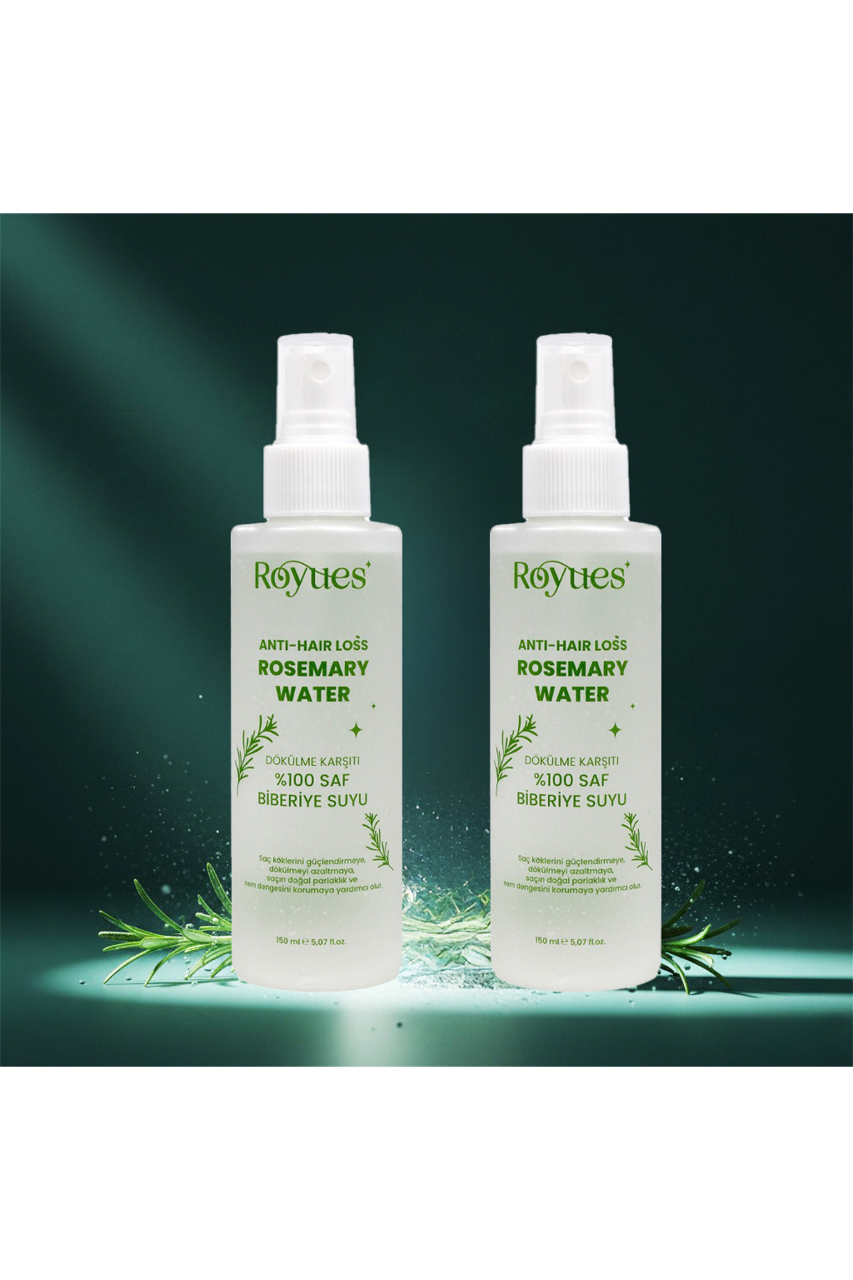 Royues 2'li Biberiye Suyu Dökülme Karşıtı Ve Saç Uzatma Etkili Saç Toniği 150 ml Pure Rosemary Water — RYSİDKB011