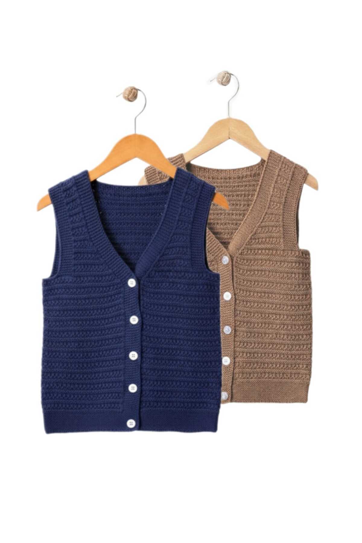 Mamman's 2'li Örme Triko Yelek, Düğmeli Erkek Bebek- Çocuk Kışlık Yelek Seti fotoğrafı 3 (önizleme)