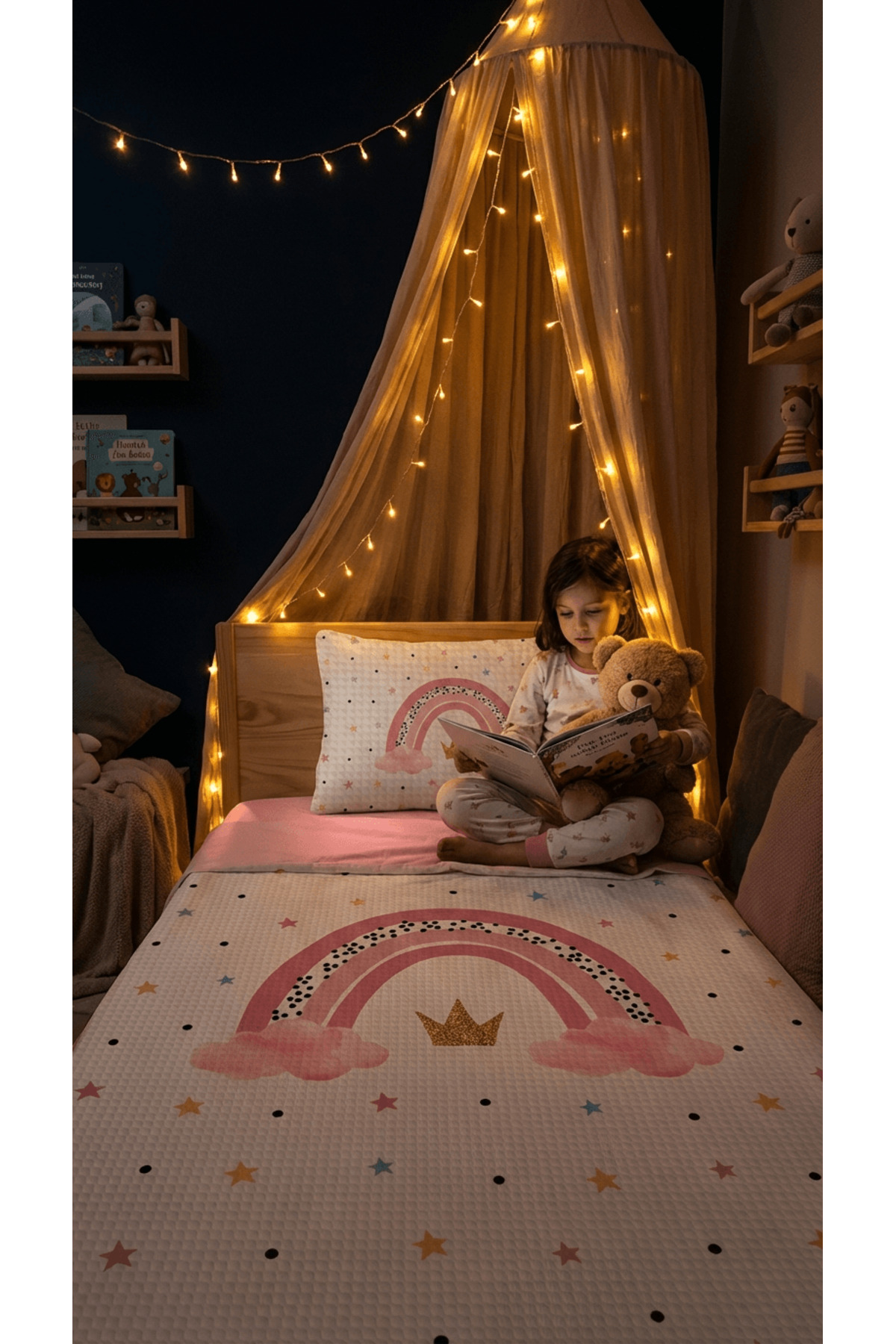 Talia Home Gökkuşağı Desenli Tek Kişilik Çocuk PİKE Takımı fotoğrafı 2 (önizleme)