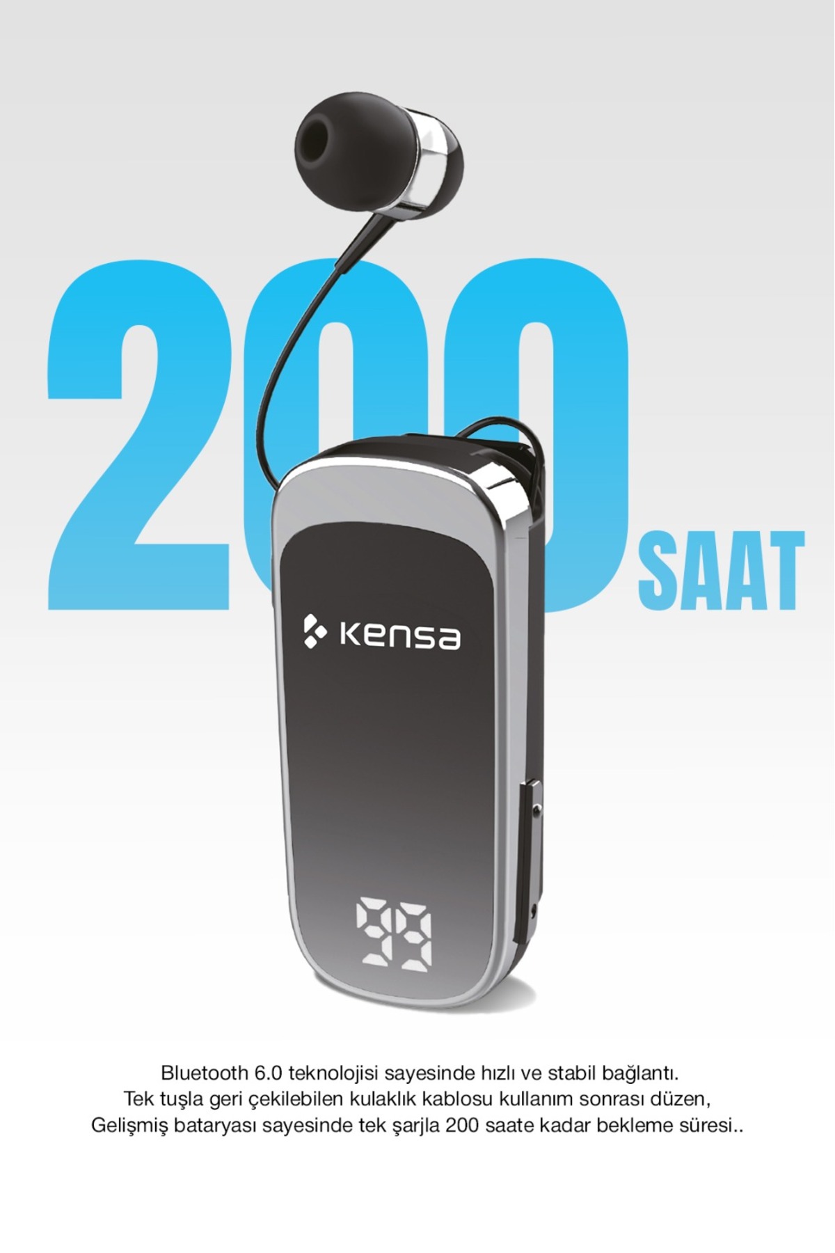 Kensa Makaralı Kulaklık Bluetooth 6.0 | 20 Saat Konuşma | Dijital Ekran | Titreşimli | Hızlı Şarjlı