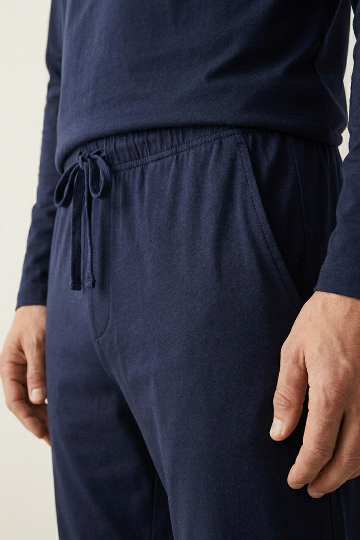 Elemge %100 Pamuk Erkek Süprem Pijama Takımı Compact Penye Laci Uzun Kol Cepli İpli Rahat Kalıp Terletmez görsel 5
