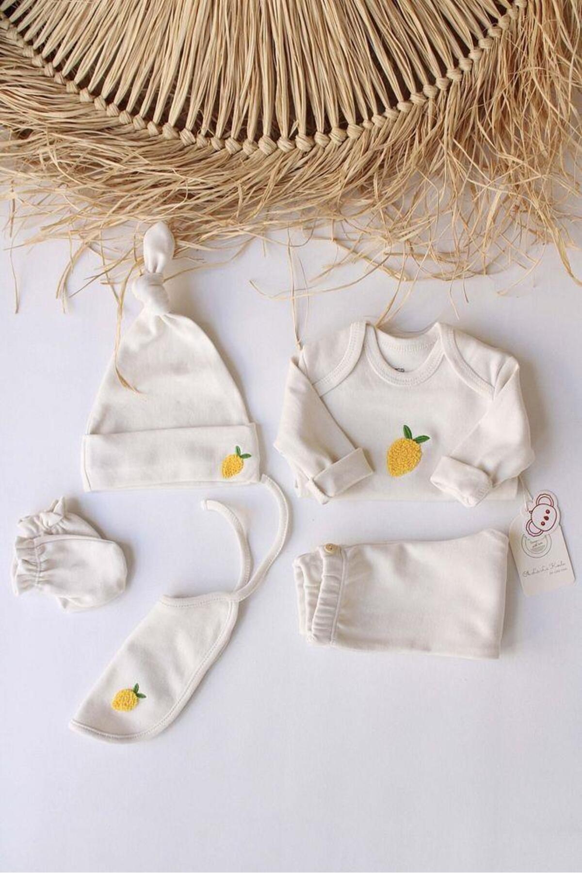 OhlalaKoala Limon Nakışlı 5li Uzun Kollu Yenidoğan Set (0-3 Ay) fotoğrafı 5 (önizleme)