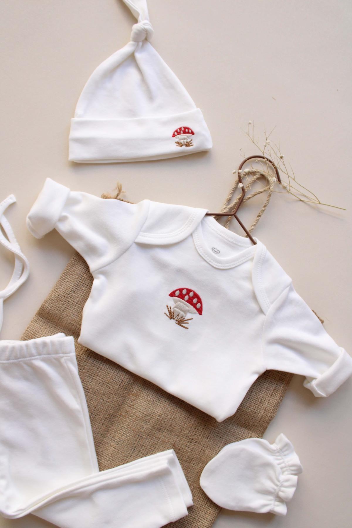 OhlalaKoala Mantar Nakışlı 5li Uzun Kollu Yenidoğan Set (0-3 Ay) fotoğrafı 5 (önizleme)