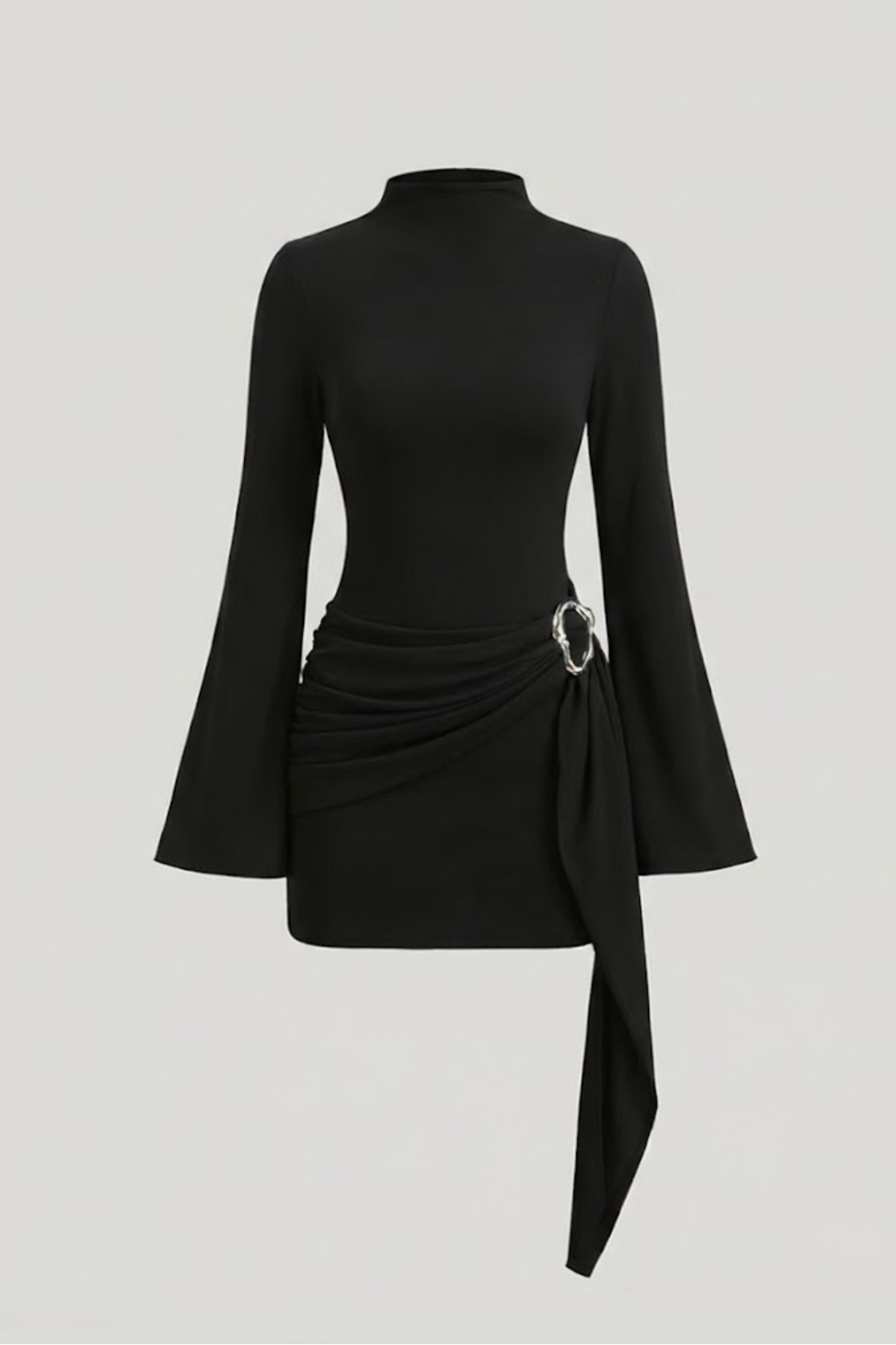 World Fashion Trends Rochie mini neagră pentru femei, cu guler ridicat catara...