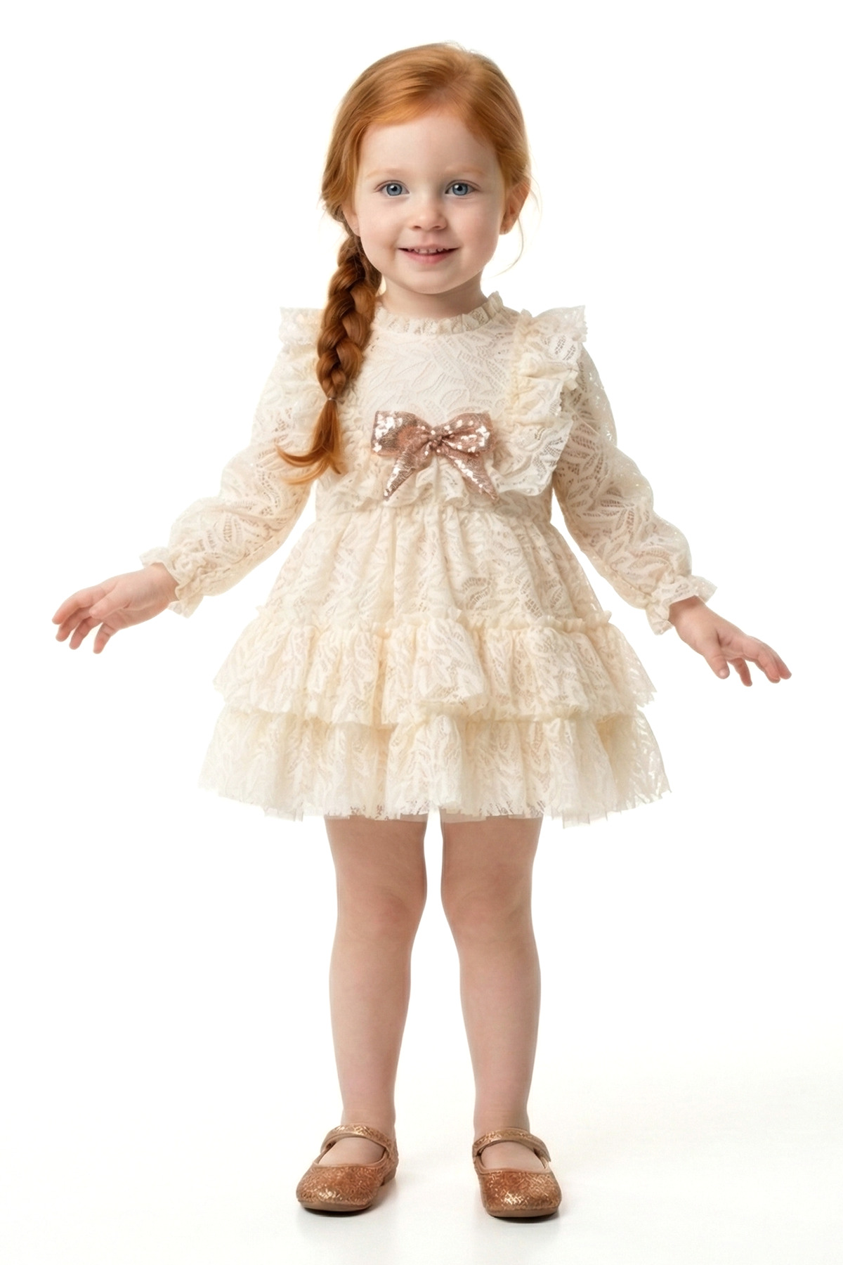 Kız Bebek Elbise Kız Çocuk Elbise Yakalı Doğum Günü Parti Düğün Özel Gün Tütü Tüllü Fiyonklu Astarlı