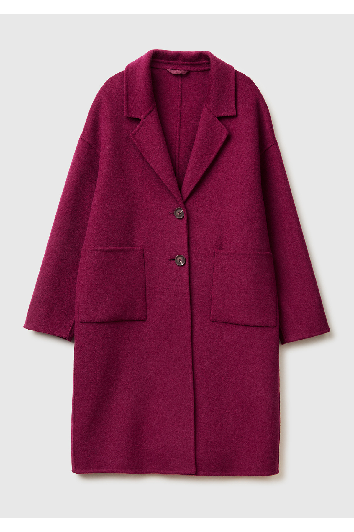 United Colors of Benetton  Kadın Mor Yün ve Viskoz Karışımlı Cep Detaylı Düğmeli Kruvaze Kaban - Görsel 2