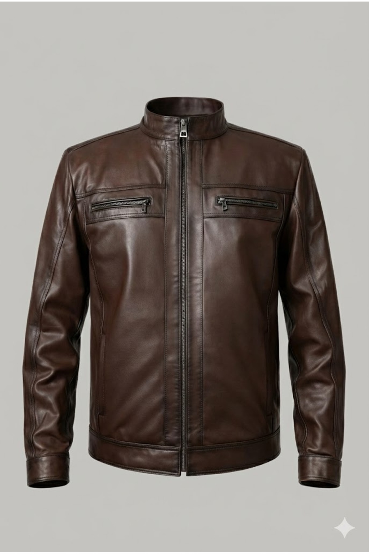 Verra  Hakiki Kuzu Derisi Kahverengi Hakim Yaka Erkek Deri Mont Ceket - Görsel 2