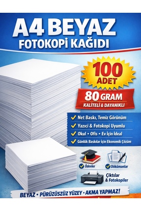 copier 100 Adet A4 Beyaz Fotokopi Baskı Kâğıdı Beyaz Kâğıt