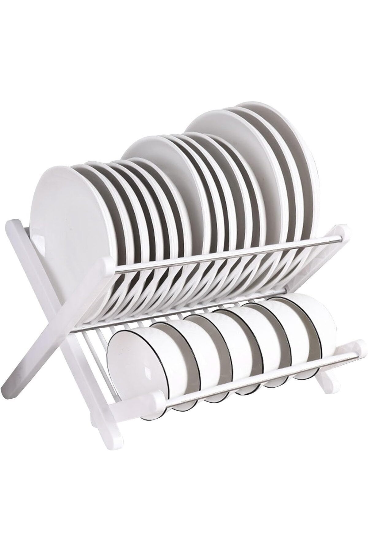 White Disk Rack verk group 2-Tier Foldable Dish Rack with Drain Tray, Large, Durable ...