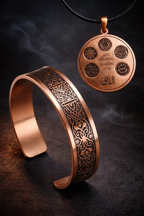 İyyaKee Erkek Kadın Bakır Bileklik Kolye Set Koruyucu Dualı Bileklik Kolye Uc...