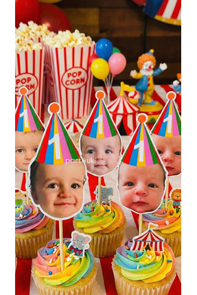 partikuki Kişiye Özel Fotoğraflı Sirk Temalı Cupcake Süsü Karnaval Konseptli ...