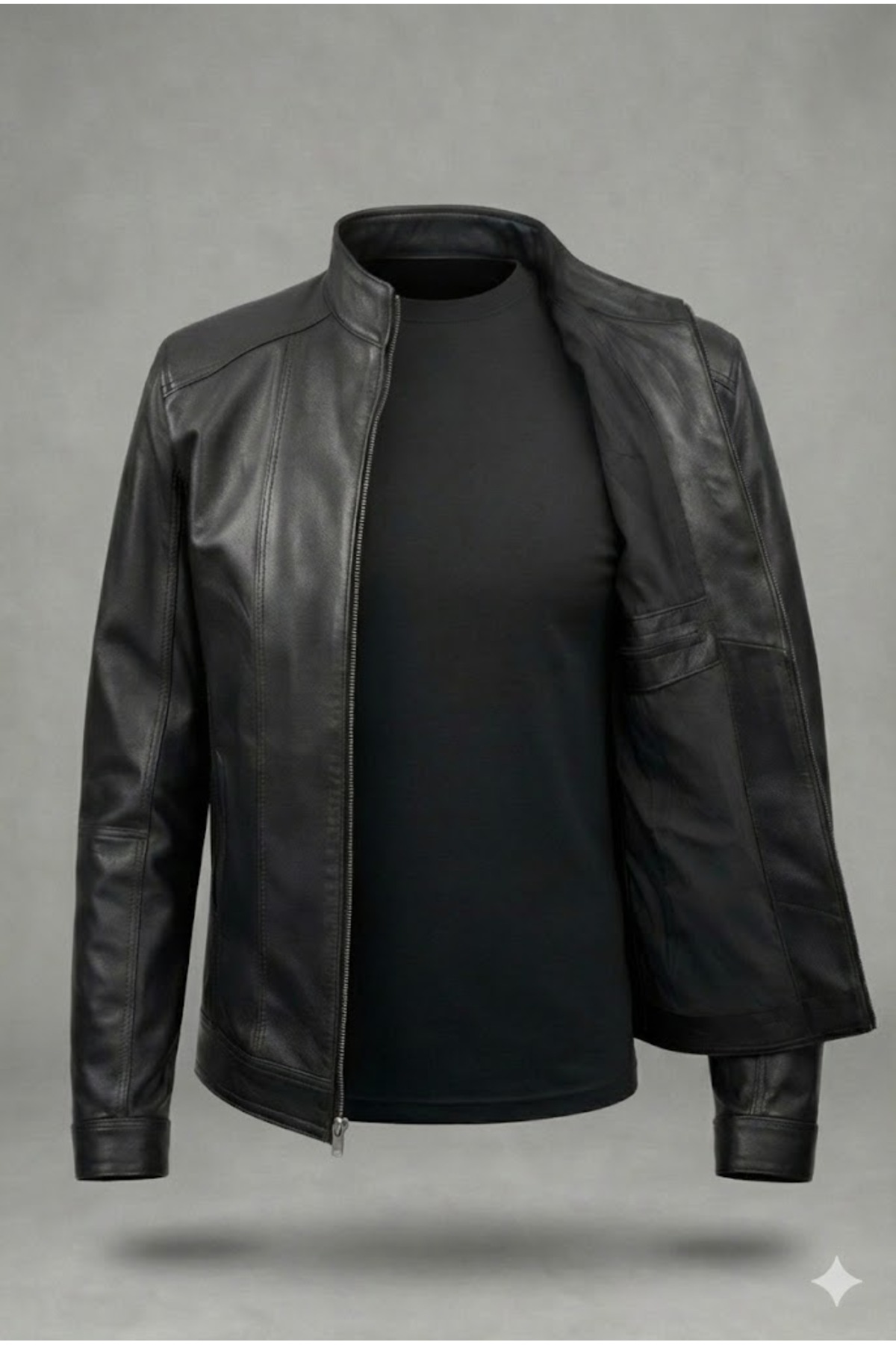 Verra  Hakiki Deri Siyah Erkek Deri Mont - Hakim Yaka Fermuarlı Slim Fit Modern Tasarım - Görsel 2