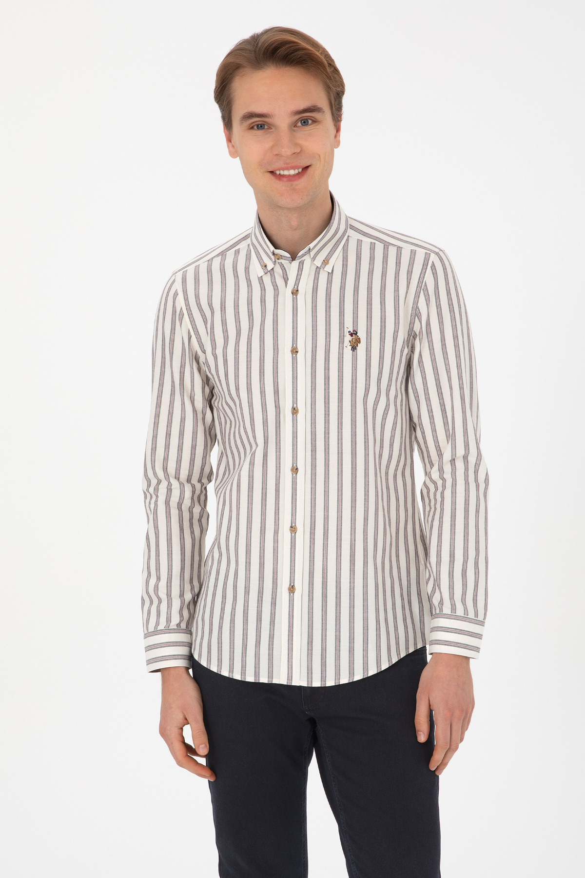 یو اس پولو پیراهن آستین بلند مردانه سرمه‌ای کد ۵۰۳۰۸۴۴۹-VR033