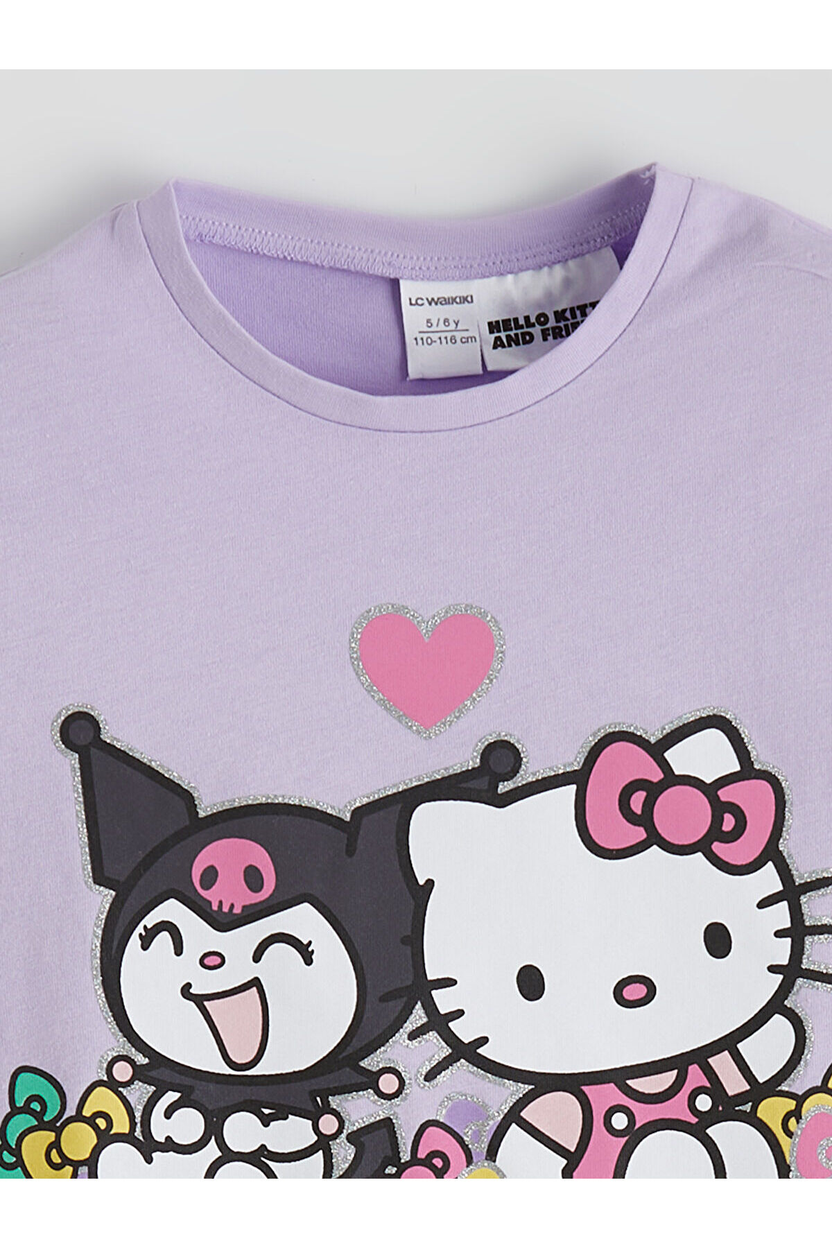LC Waikiki Lila Hello Kitty Baskılı Kız Çocuk Penye Tişört ve Tayt fotoğrafı 5 (önizleme)